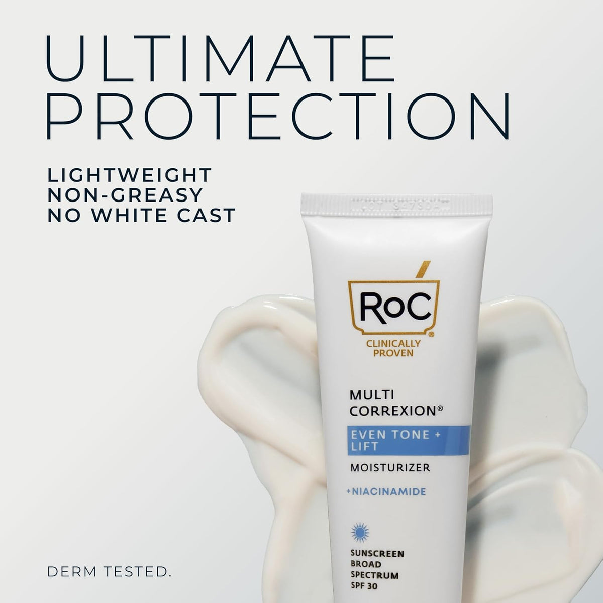 RoC creamy lotion texture close-up showing smooth lightweight finish