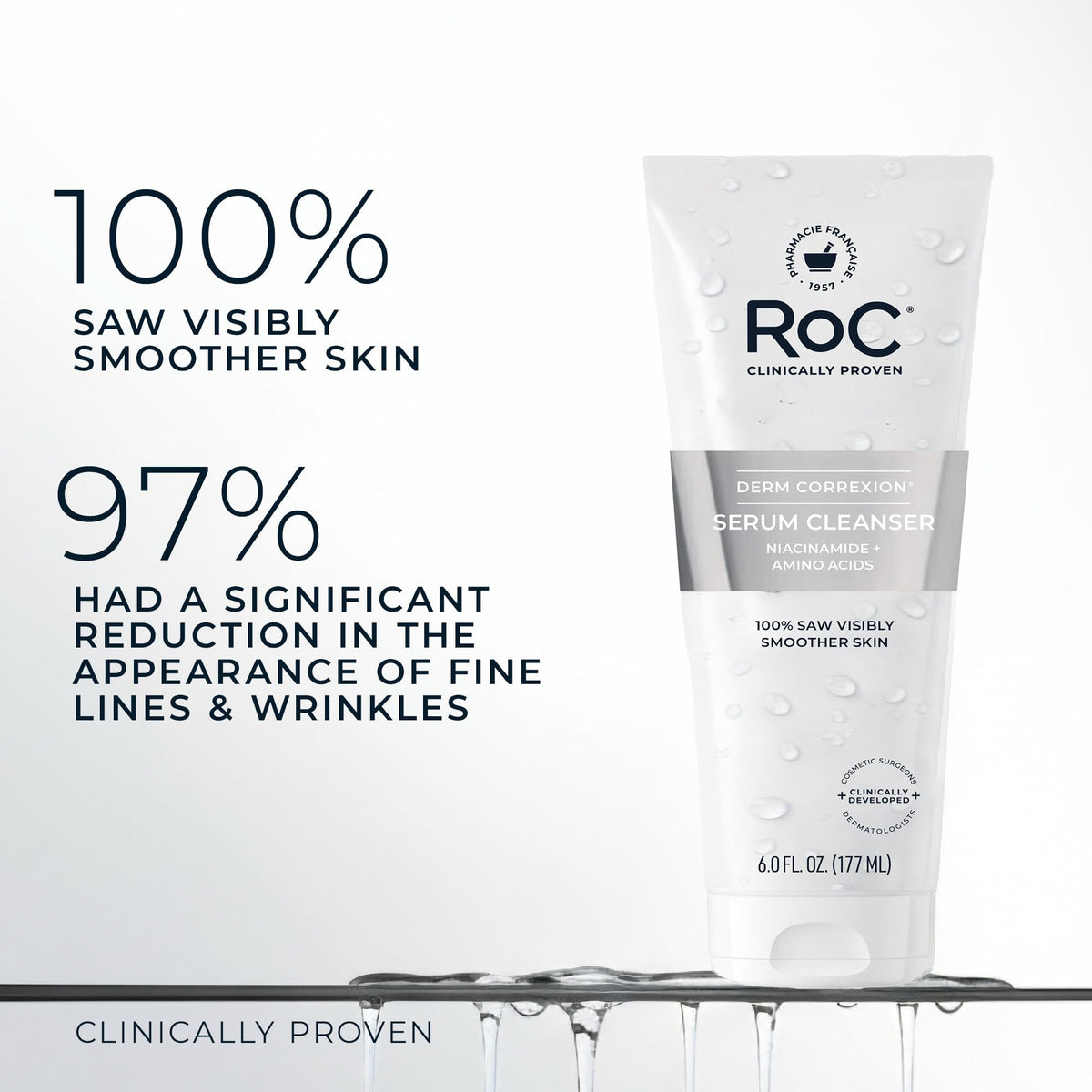 RoC cleanser turned into soft lather, demonstrating gentle makeup removal