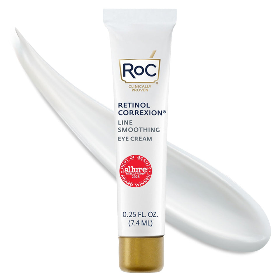 RoC front packaging showing the mini retinol eye cream and clear labeling benefits