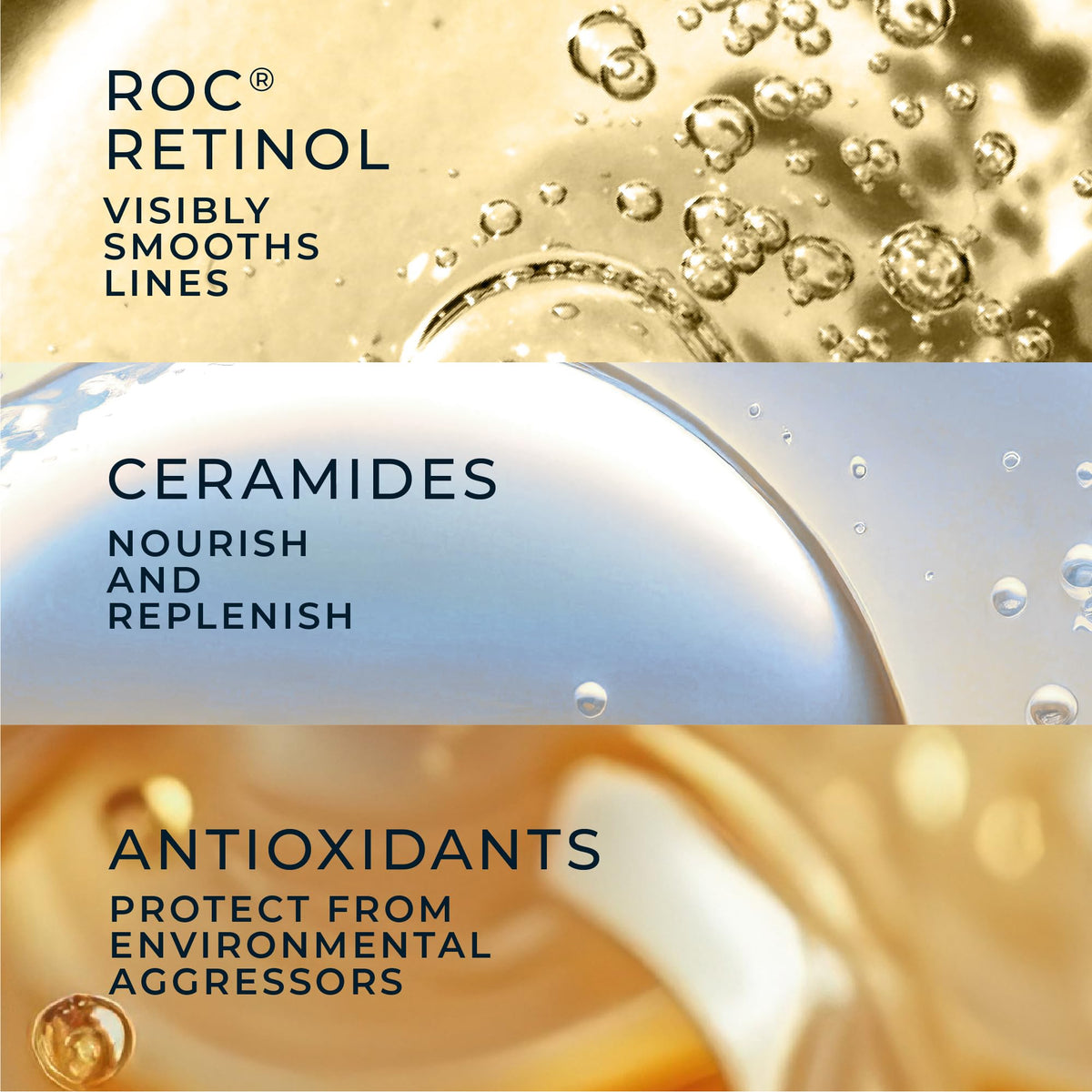 RoC ingredient label close-up, shows clinical retinol and ceramides