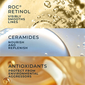 RoC ingredient label close-up, shows clinical retinol and ceramides