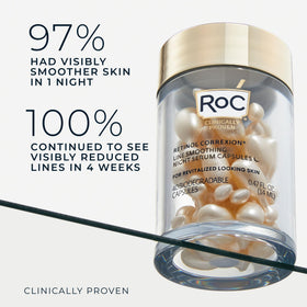 RoC serum texture shown on fingertip, silky absorption benefit