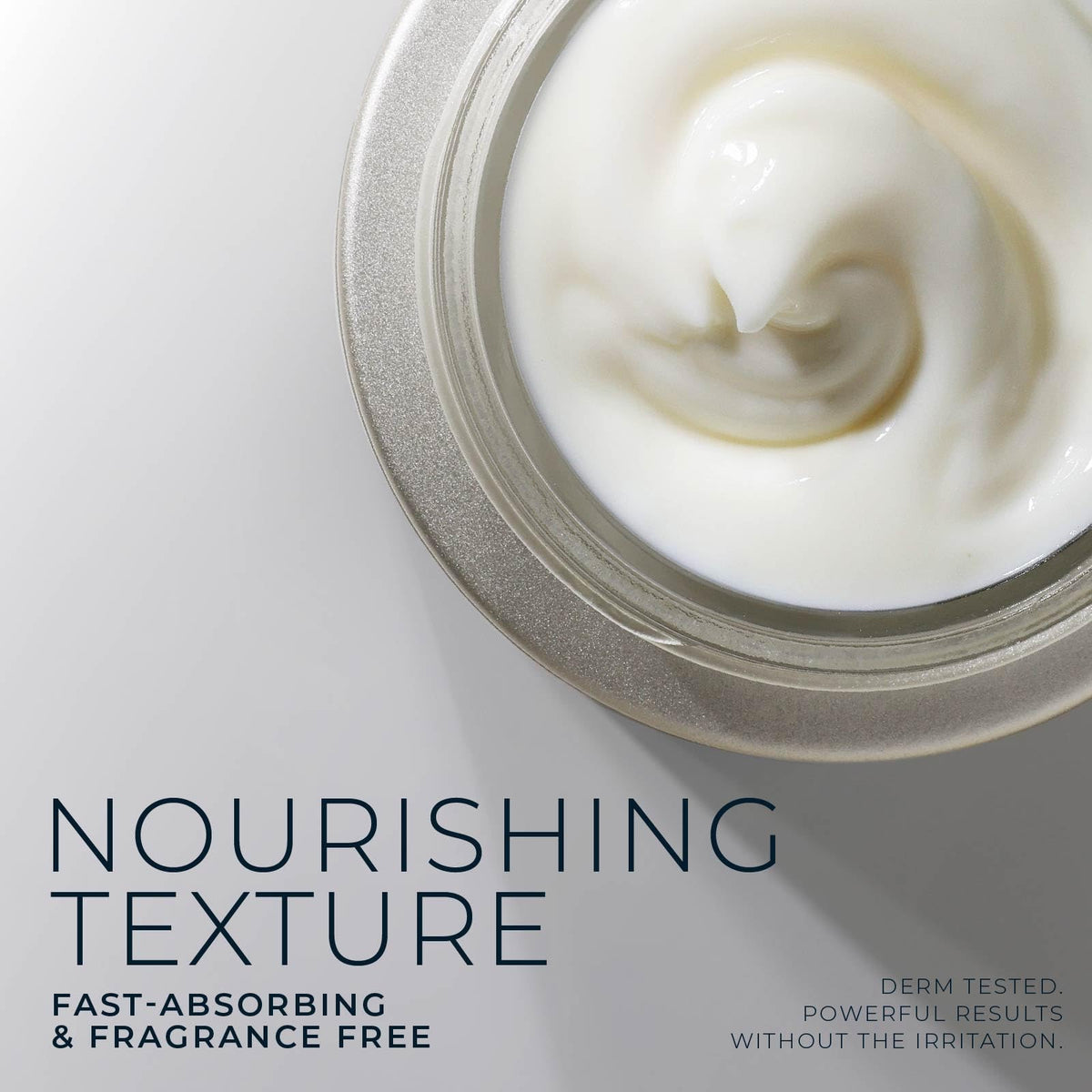 Face with light makeup layering RoC cream underneath for hydrated base