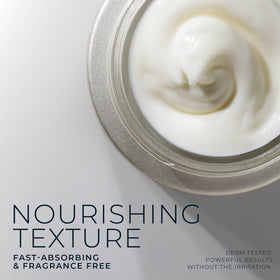 Face with light makeup layering RoC cream underneath for hydrated base