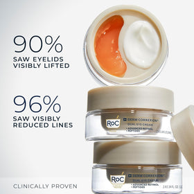 RoC pink upper-eye gel texture close-up, smoothing benefit visible