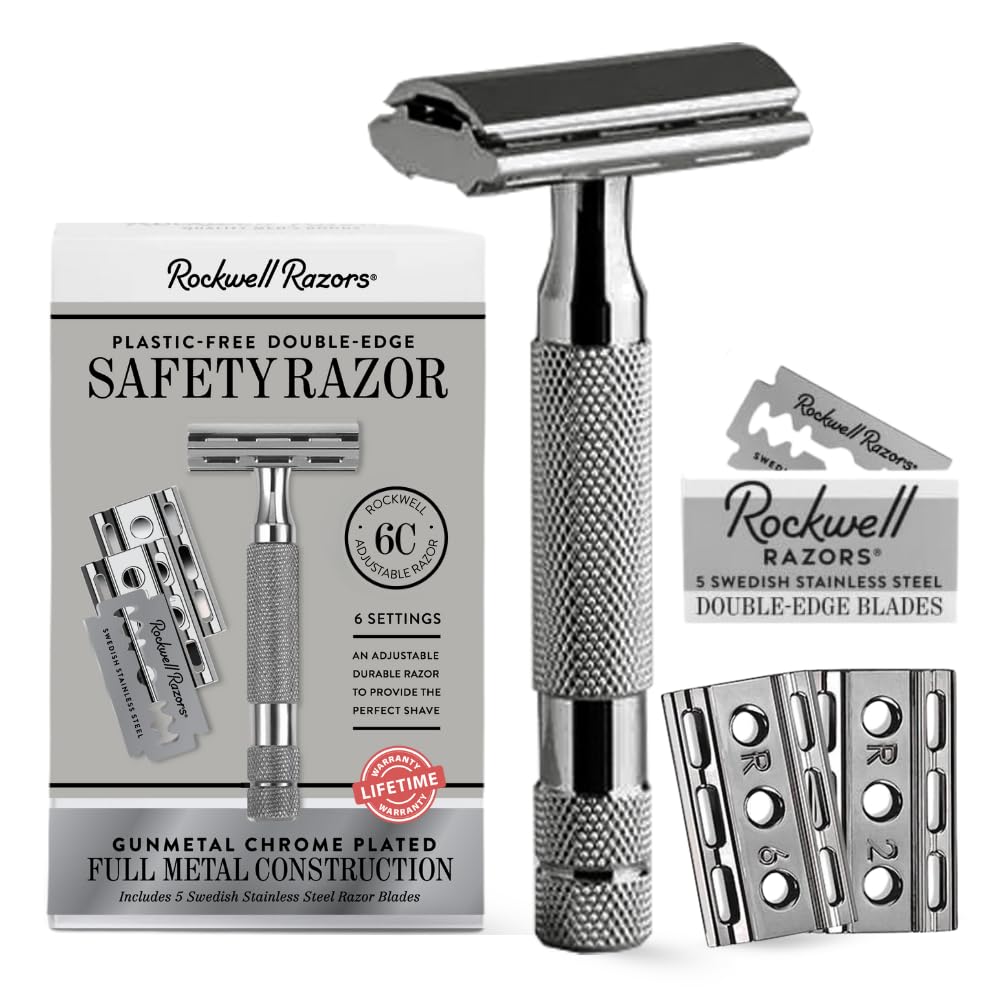 ROCKWELL RAZORS 6C front view showing gunmetal finish and solid build for lasting performance