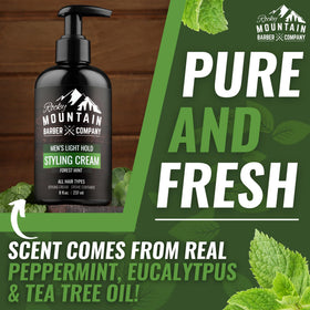 Rocky Mountain Barber Company ingredients label highlighting argan coconut jojoba oils benefit