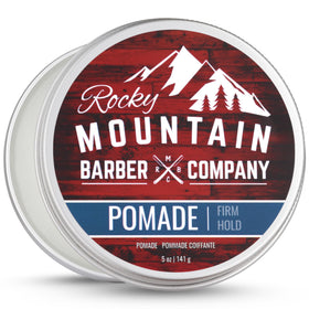 Rocky Mountain Barber Company front tub view showing label and packaging benefit