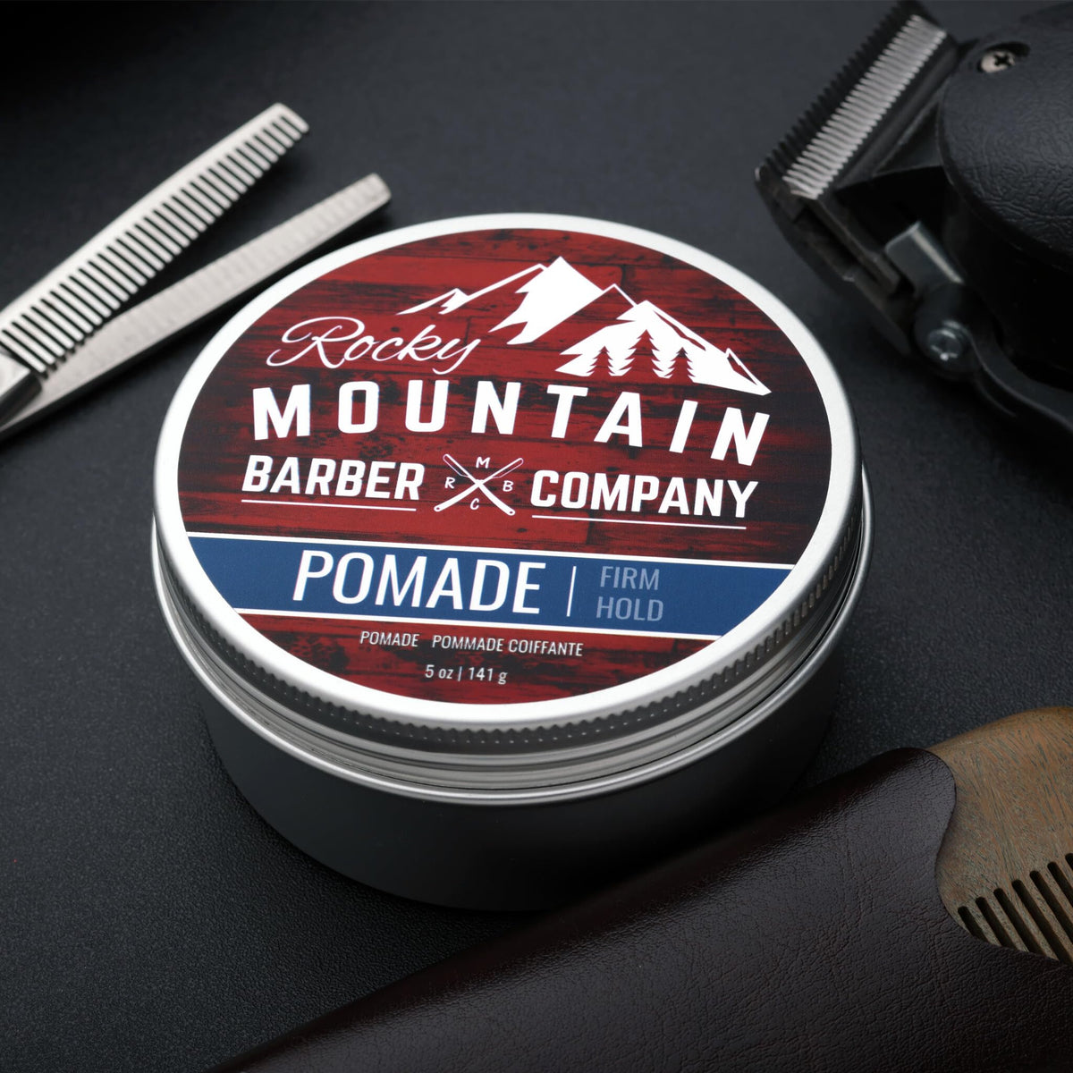 Rocky Mountain Barber Company styled pompadour demonstrating high shine finish