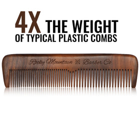 Rocky Mountain Barber Company comb being used on beard demonstrating gentle detangling