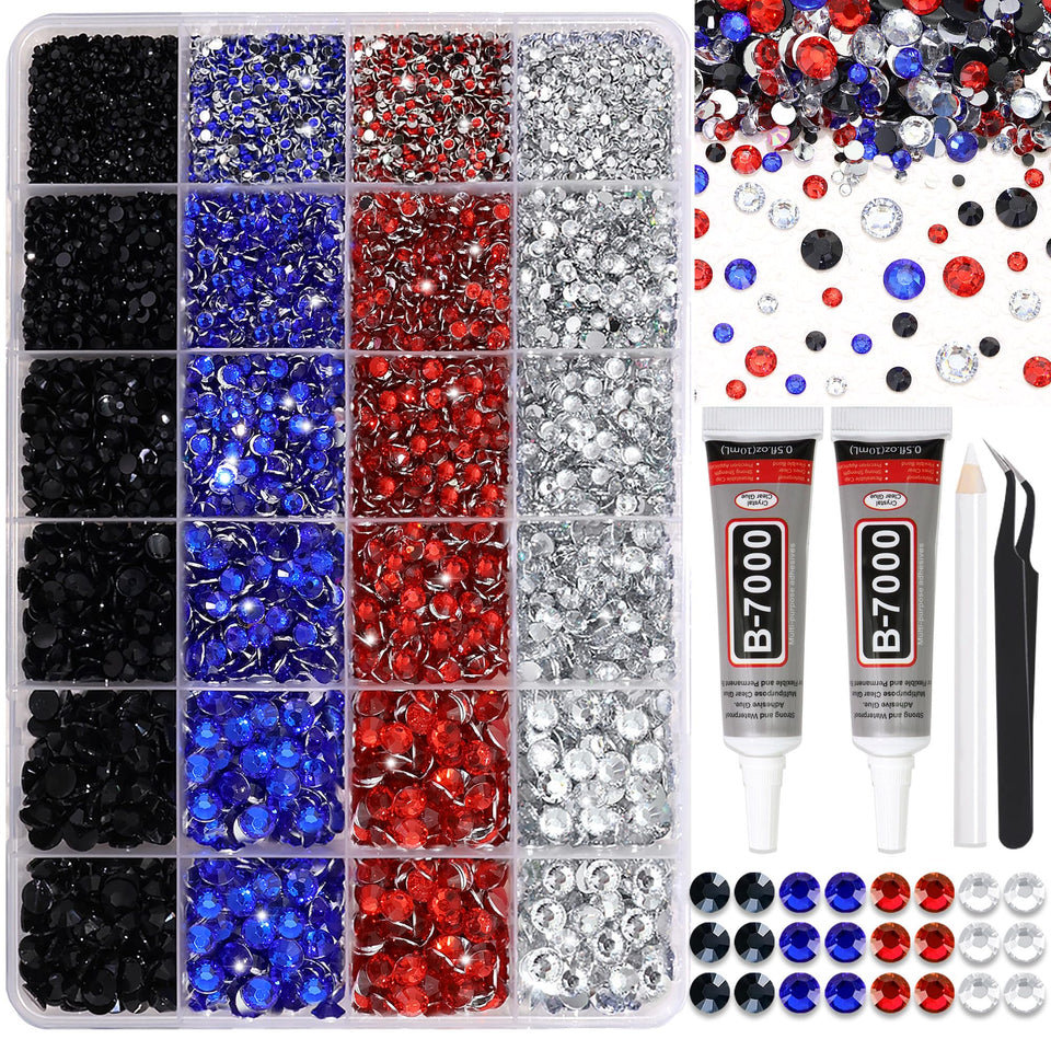 RODAKY front packaging showing mixed-color rhinestones and accessories, quick selection benefit