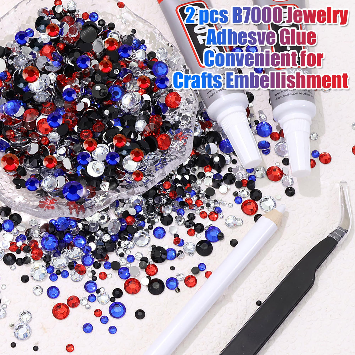 RODAKY tweezers and dotting pen beside gems, precise placement for neat designs