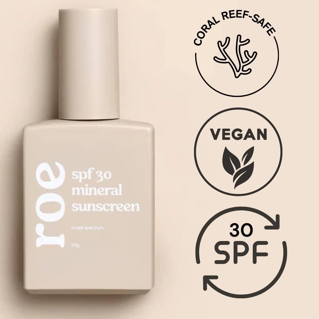 Roe Wellness ingredient label close-up highlighting paraben-free, reef-safe formula