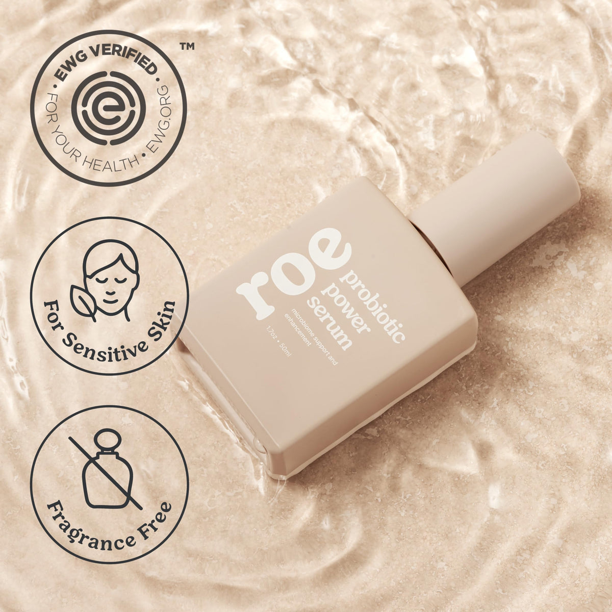 Roe Wellness icons showing recycling and EWG verification for safe ingredients