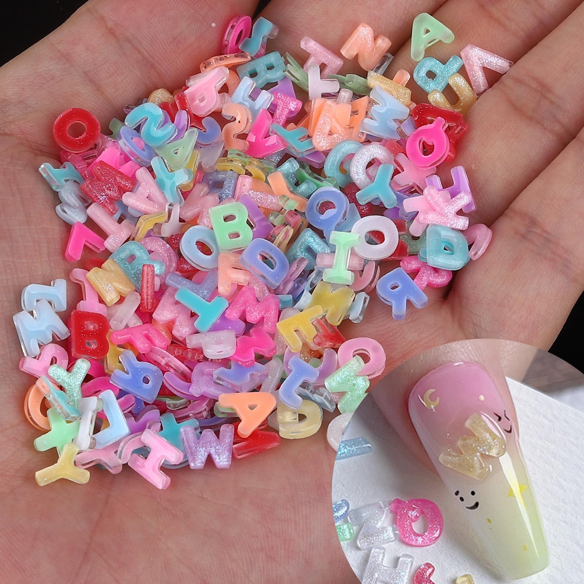 ROFIBUT pouch of 250 colorful letter charms showing variety and convenience