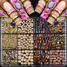 ROFIBUT front packaging showing 12 grids with colorful nail charms and easy selection benefit