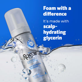 Rogaine foam dispensing close-up on fingertip illustrating easy application