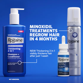Rogaine four cans laid out to display four-month supply convenience
