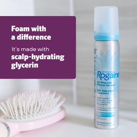 Rogaine foam texture on fingertip demonstrating easy application
