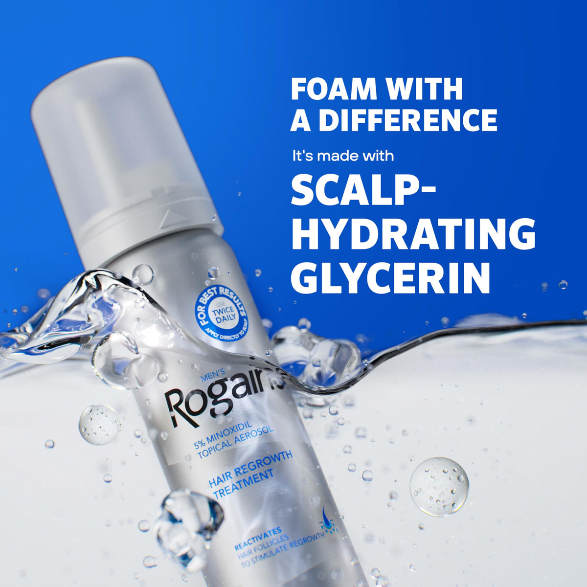 Rogaine foam texture on hand demonstrating quick-absorbing, no-mess benefit