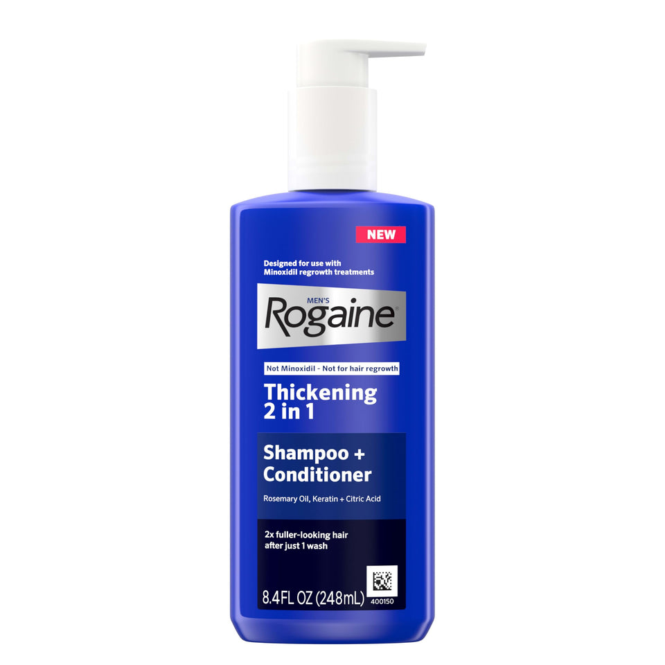 Rogaine front packaging showing bottle and label for easy identification and benefit