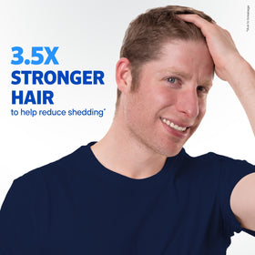 keratin molecule graphic highlighting Rogaine strengthening hair and reducing breakage