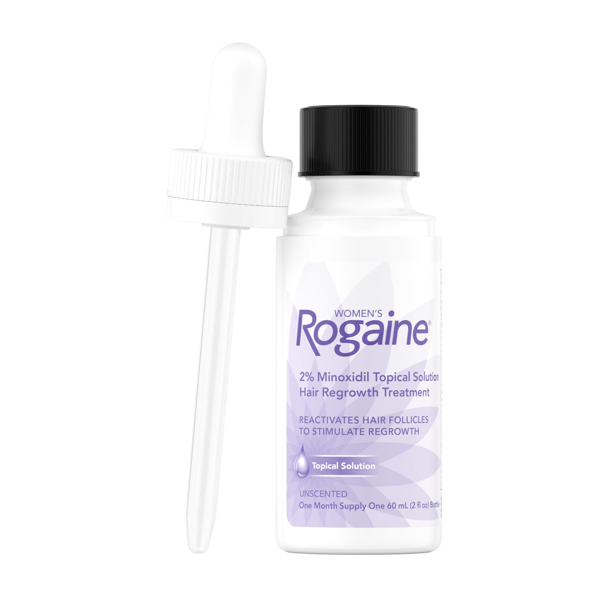 Rogaine dropper and cap ready for precise 1 mL application benefit