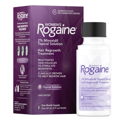 Rogaine front bottle view showing label and 1-month supply benefit