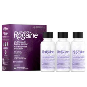 Rogaine women's 2% bottle front view showing label and unscented benefit
