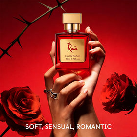 Roiii luxury flap gift box open with perfume nestled, perfect for gifting
