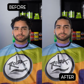 Rolda applied to damp hair to show ease of spread and styling