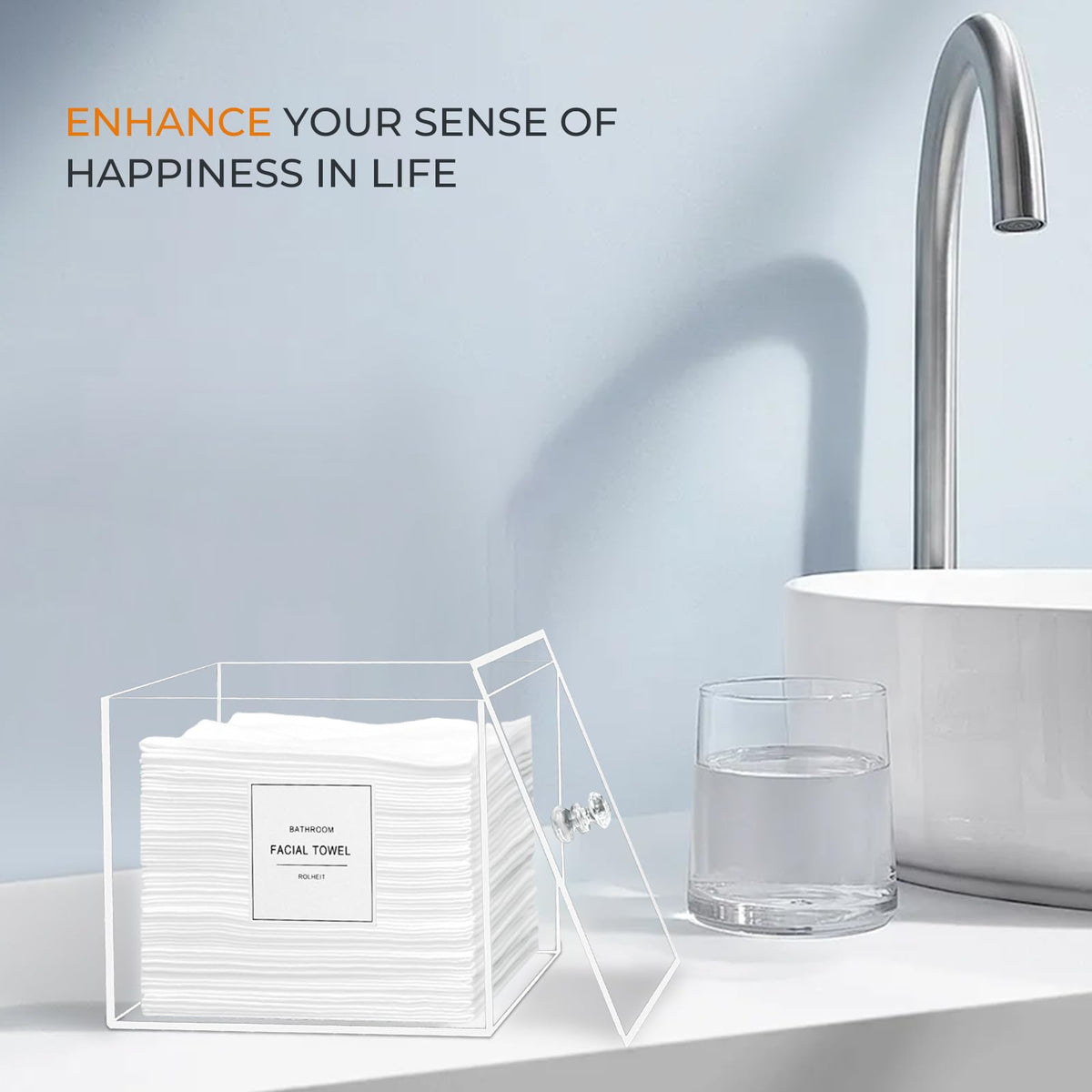 Rolheit on bathroom vanity adding polished storage and visual order benefit