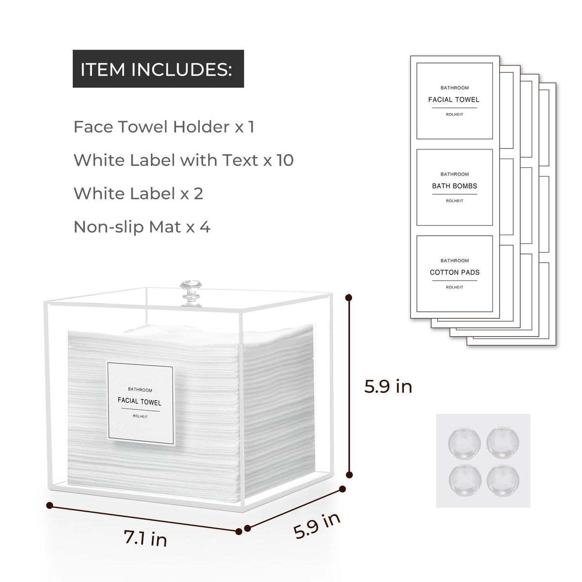 Rolheit container filled with disposable face towels for quick access benefit