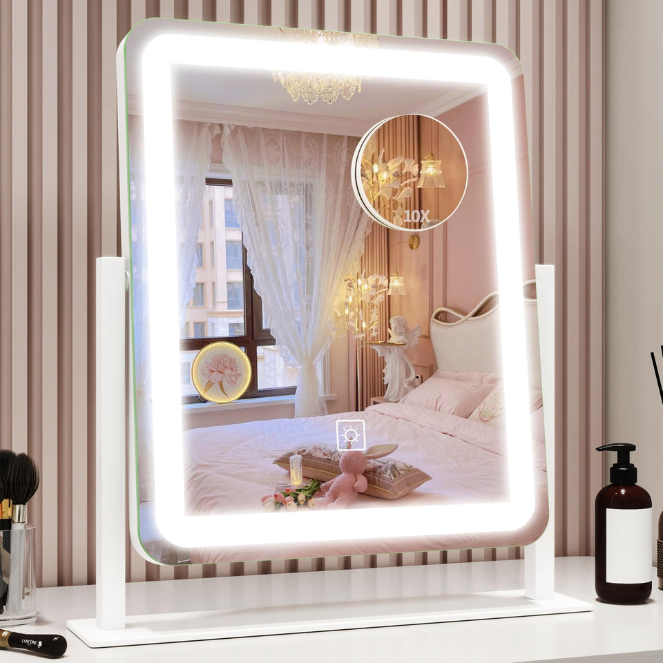 ROLOVE front view mirror showing full-face reflection and bright LEDs