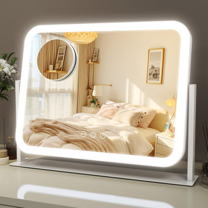 ROLOVE front view of 17x13 lighted vanity mirror showing full-face clarity and even lighting