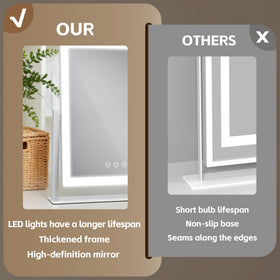 ROLOVE mirror on bedroom vanity styled with makeup tools demonstrating practical everyday use