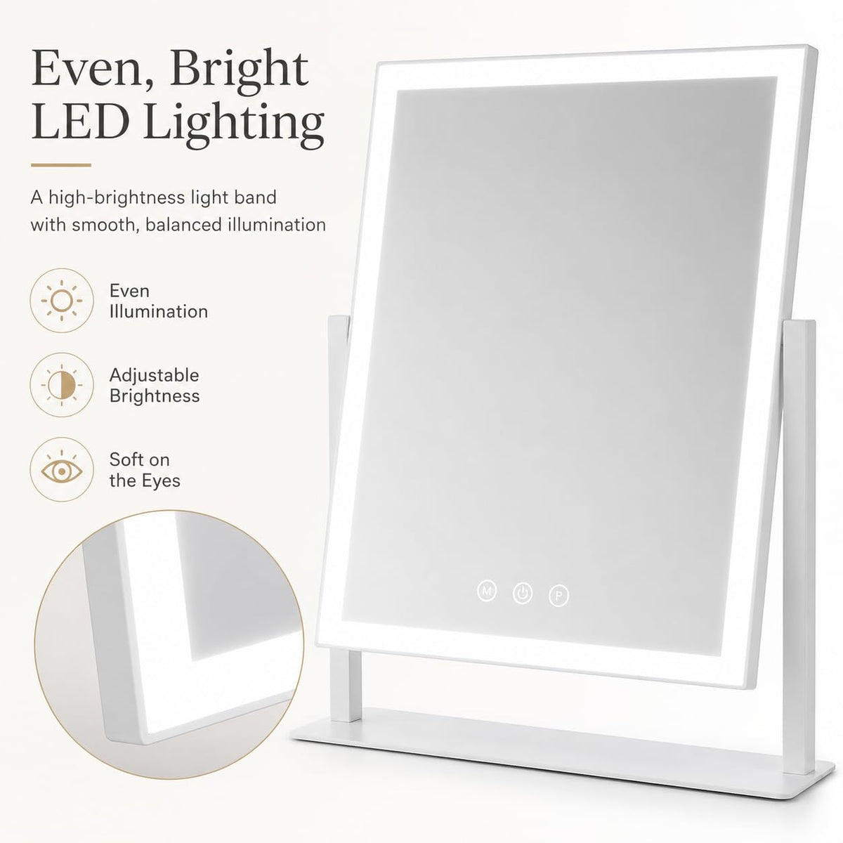 ROLOVE mirror beside common items to show scale, compact design saves vanity space