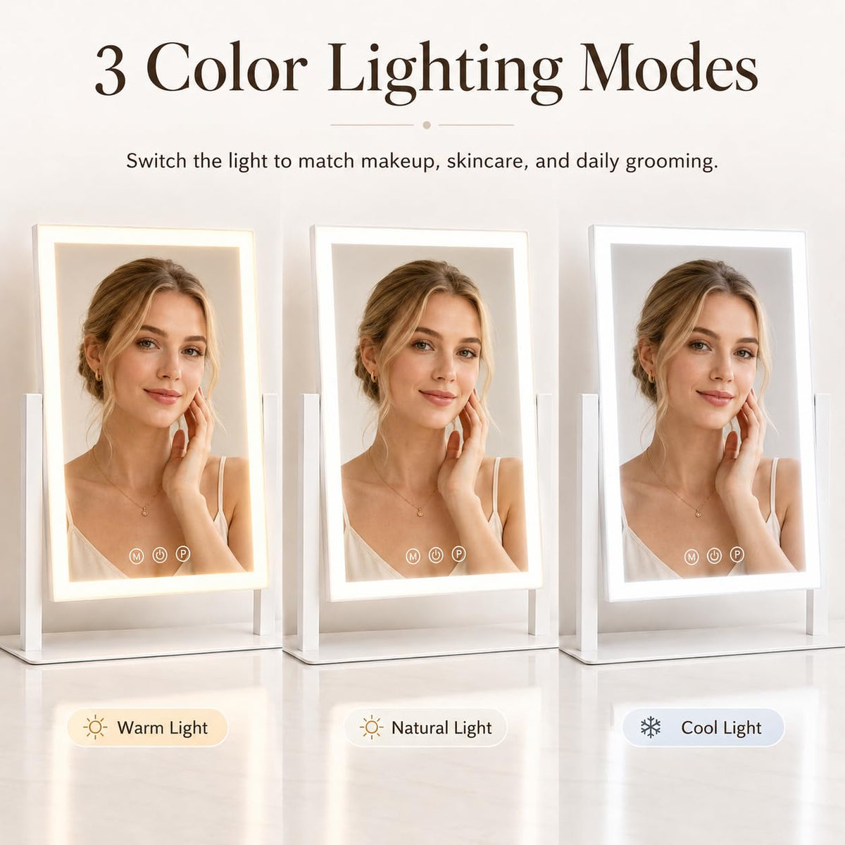 ROLOVE detailed shot of touch controls and dimming feature for quick brightness and color changes