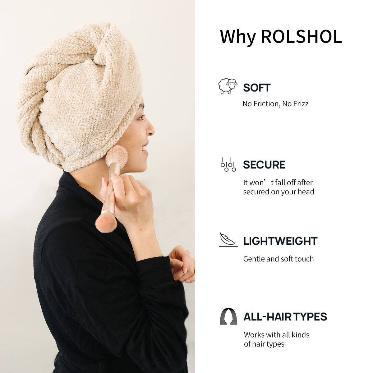 ROLSHOL wooden-style button and elastic loop detail showing secure no-slip fastening