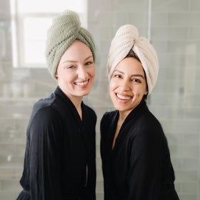 ROLSHOL long hair wrapped in turban, illustrates full coverage and anti-frizz care