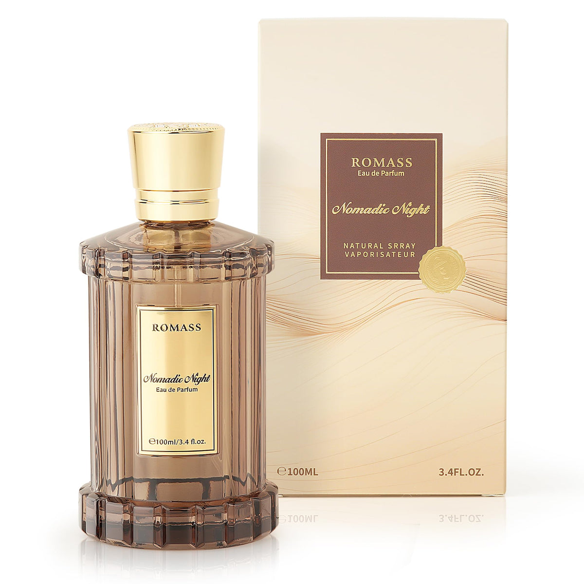 ROMASS label close-up displaying fragrance name and luxe detailing
