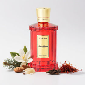ROMASS bottle front view showing elegant design and long-lasting scent benefit