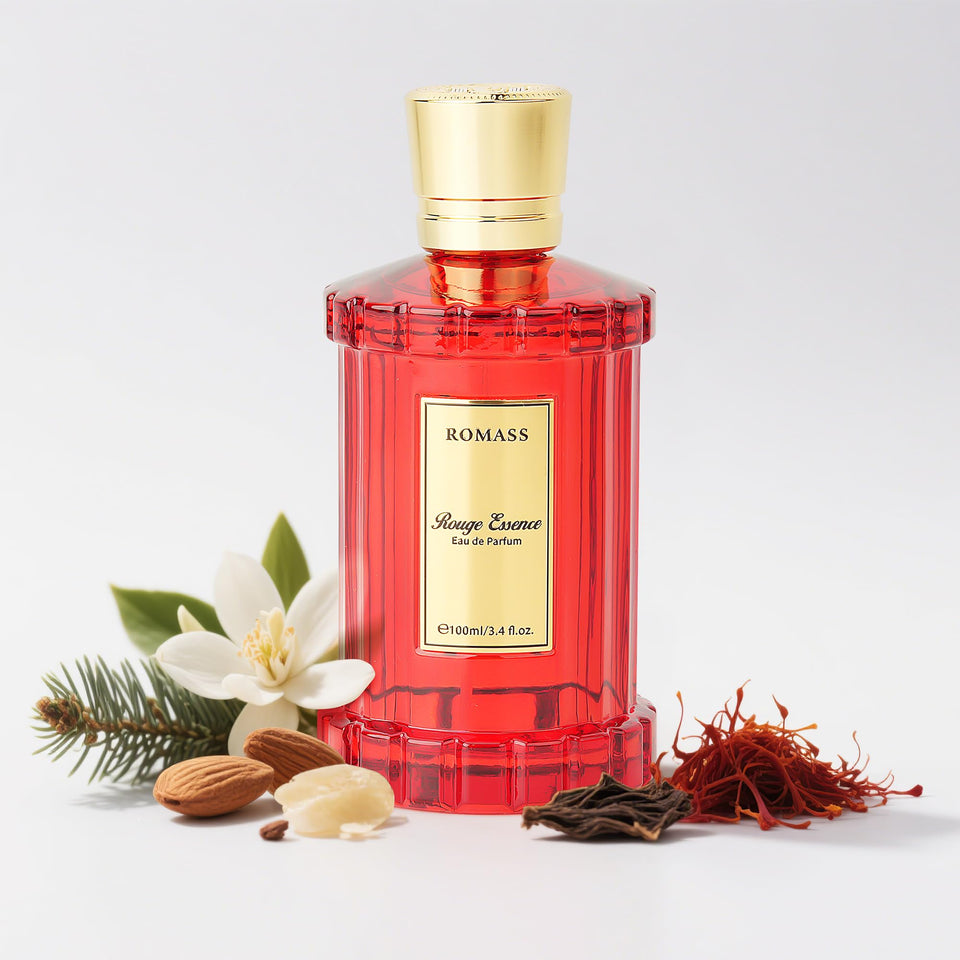 ROMASS bottle front view showing elegant design and long-lasting scent benefit