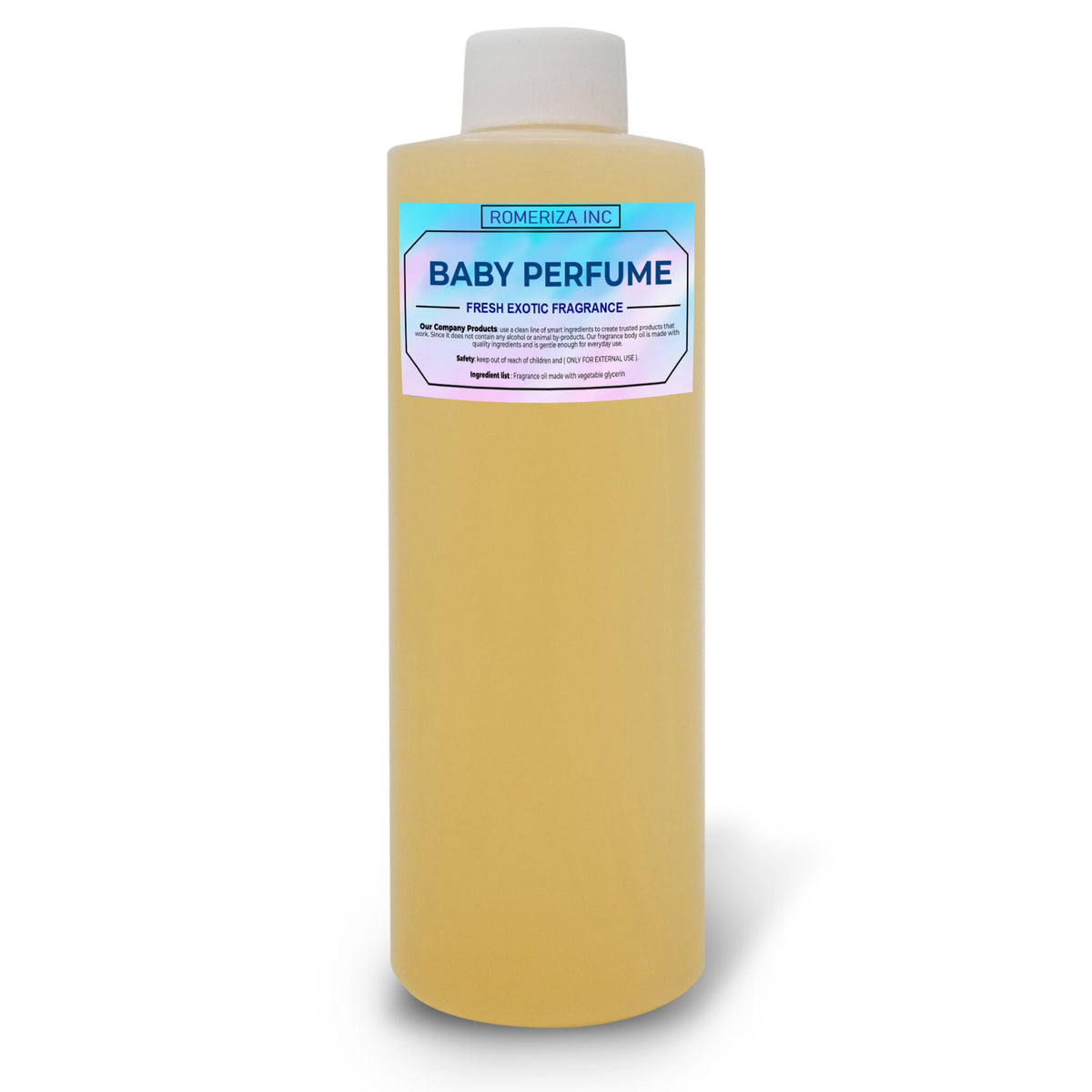 romeriza bottle front view showing 4 fl oz label and elegant design benefits moisturizing scent