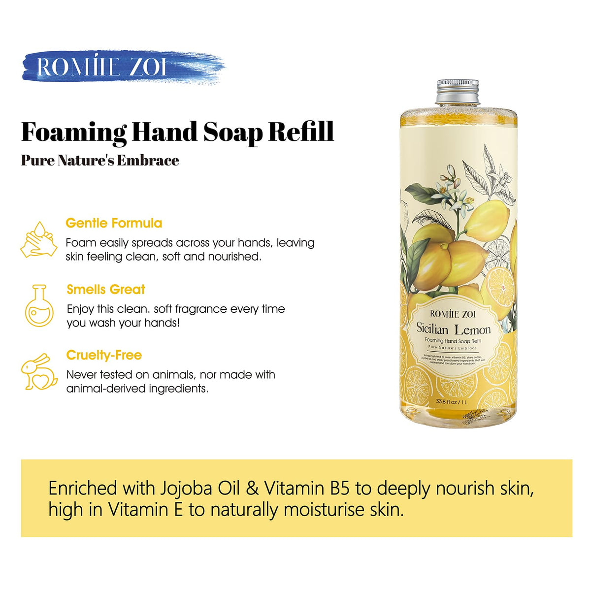 ROMIIE ZOI foam texture close-up showing rich lather for efficient, gentle cleansing