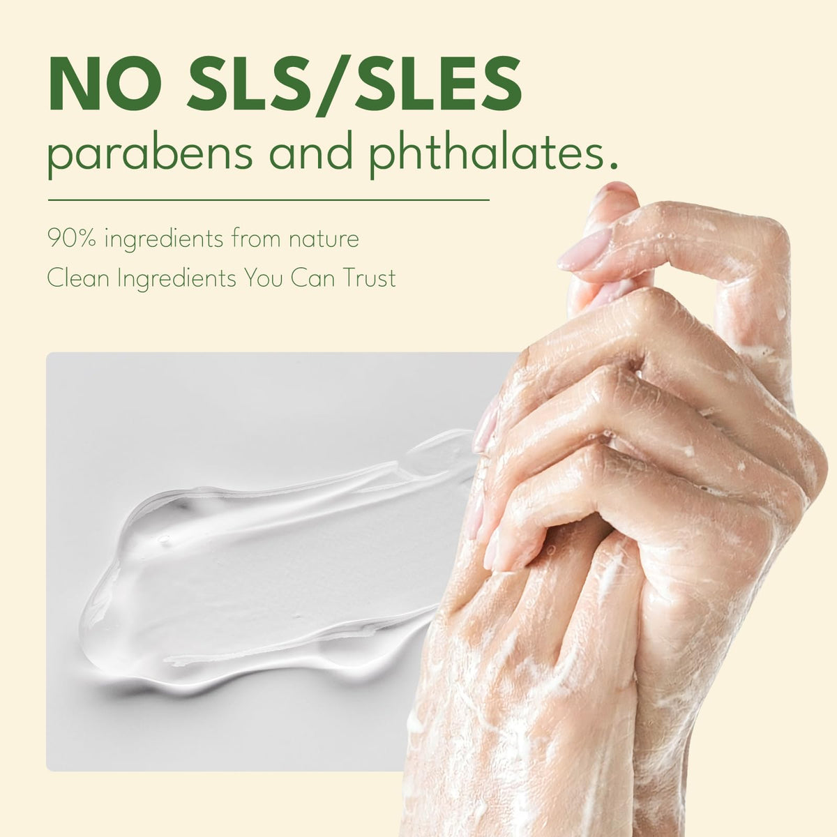 ROMIIE ZOI foam on hands demonstrating gentle cleansing action