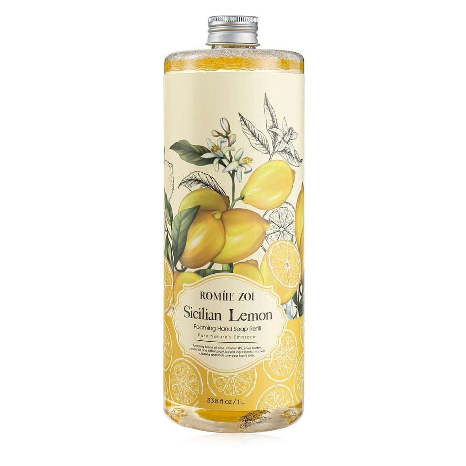 ROMIIE ZOI front label showing lemon scent and 1 L size, clear benefit of long-lasting refill