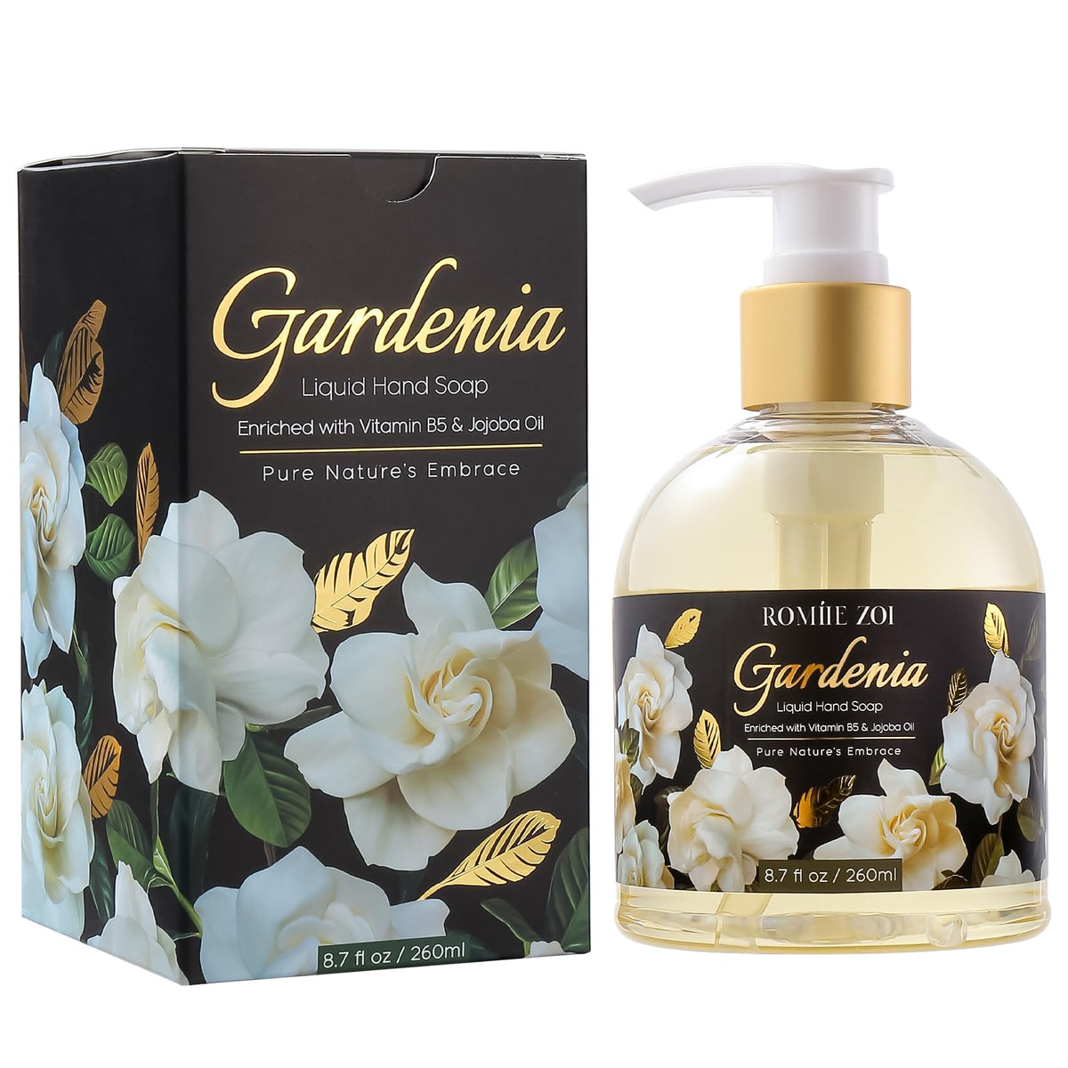 ROMIIE ZOI front bottle showing gardenia label and elegant packaging benefit: looks gift-ready