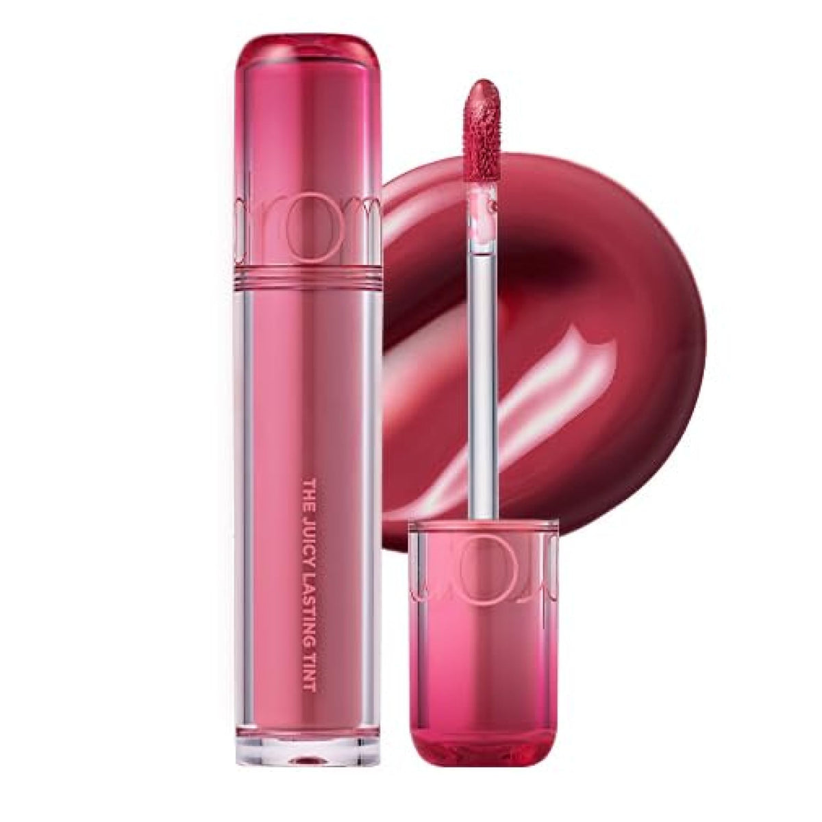 rom&nd front packaging showing Fig Fig Rosy Plum and glossy finish benefit