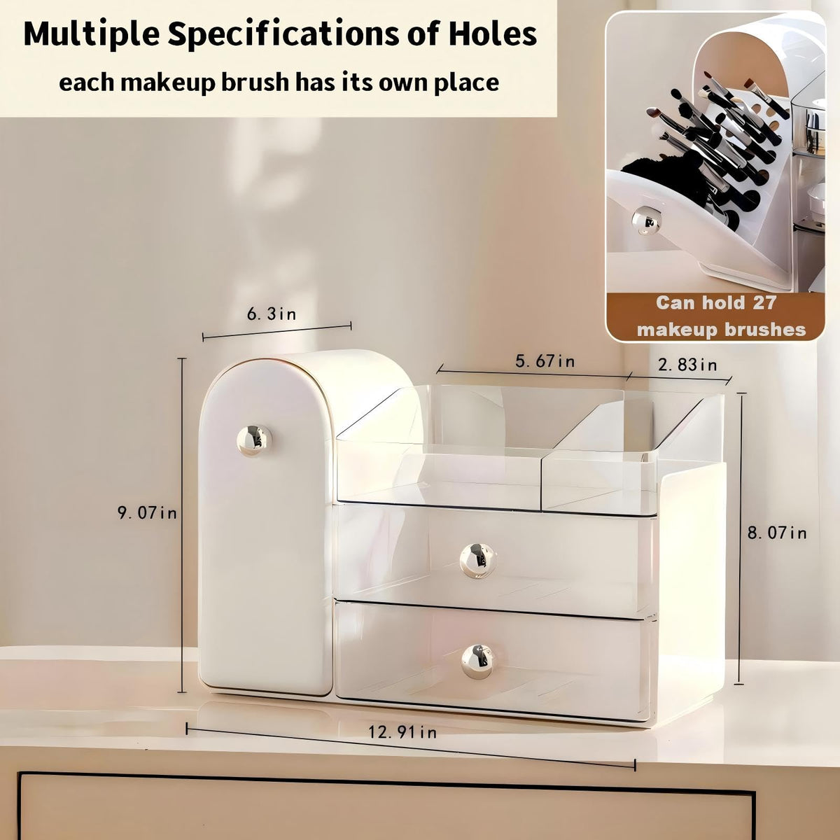 RONGZHIERK organizer on vanity showing scale and space-saving benefit